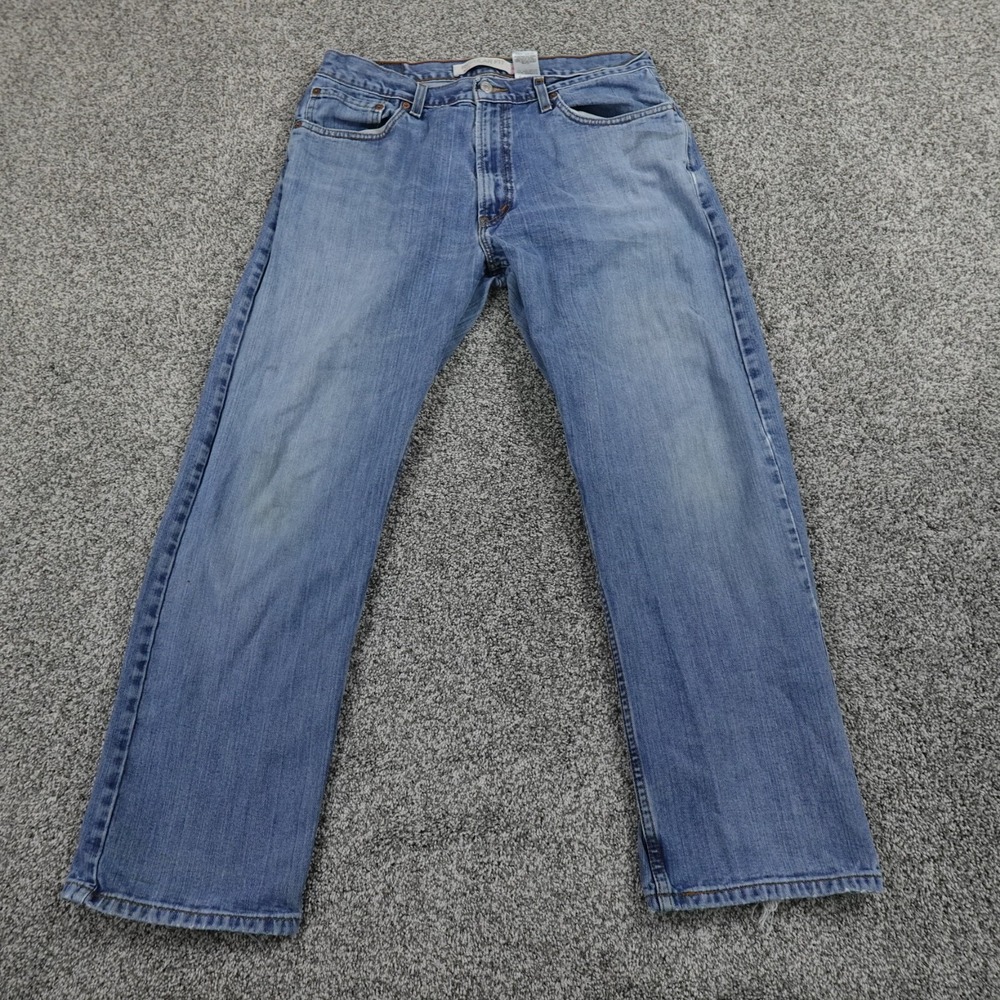 VINTAGE Levis Jeans Mens 36X30 Dark Blue Denim‎ Pants 505 Straight Leg Faded Y2K